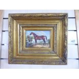 PAINTING OF A HORSE IN A GILDED FRAME 33 x 38 cms