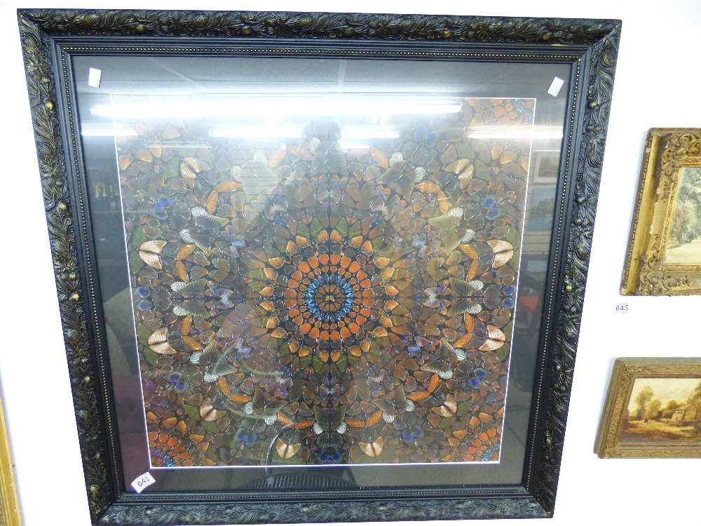 CREATED BY DAMIEN HIRST 'THE RAPE OF PERSEPHONE' FRAMED & GLAZED SQUARE OF WALLPAPER 90 x 90 cms