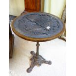 METAL TABLE BASE DECORATED WITH DOLPHINS & CARVED SHIP TO TOP