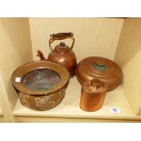 QUANTITY OF COPPER & BRASS ITEMS INCLUDING JS & S FLASK