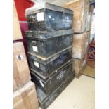 5 LARGE BLACK METAL TRUNKS