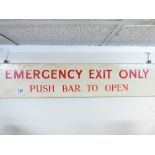 PAINTED WOODEN SIGN 'EMERGENCY EXIT ONLY, PUSH BAR TO OPEN' 21 X 110 CMS