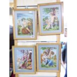 4 X HAND WORKED FRENCH FRAMED TAPESTRIES OF THE FOUR SEASONS