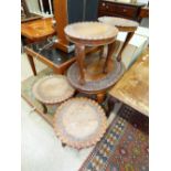 OVAL , CARVED TOP COFFEE TABLE & 4 CIRCULAR SIDE TABLES