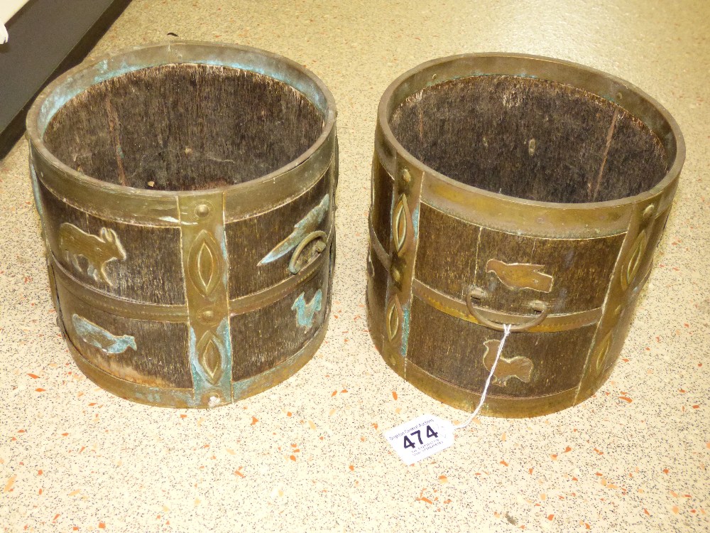 2 ASIAN WOOD & COPPER JARDINIERES