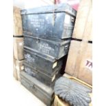 5 LARGE BLACK METAL TRUNKS