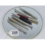 1 X PARKER PEN, 4 X PARKER BALL POINTS, WAHL 925 STERLING SILVER EVERSHARP PENCIL + LIFE LONG