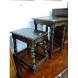 CARVED OAK SIDE TABLE + 1 OTHER