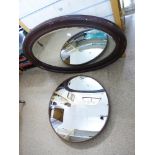 1 OVAL WOODEN FRAMED MIRROR & 1 X CONVEX MIRROR