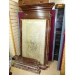 LARGE VICTORIAN ETCHED PUB MIRROR IN MAHOGANY FRAME WITH LATER BACKING BOARD A/F