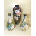 3 ORIENTAL CLOISONNE VASES A/F