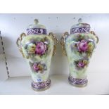 PAIR OF NANKING No 1, 2 HANDLED VASES WITH COVERS 50 CMS