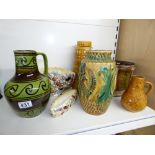 4 PIECES OF WEST GERMAN POTTERY, AUSTRIAN EWER & 2 SYVAC VASES