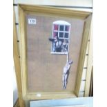 FRAMED BANKSY PRINT, WINDOW LEDGE HANGER