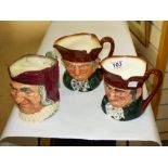 3 X ROYAL DOULTON CHARACTER JUGS, SIMON CELLARAR + OLD CHARLEY X 2 ALL A/F