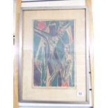 FRAMED SILK SCREEN PRINT OF JESUS ON THE CROSS 42 X 59 CMS