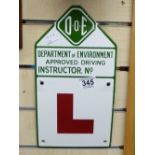 ENAMELLED METAL SIGN, DEPARTMENT OF ENVIRONMENT APPROVED DRIVING INSTRUCTOR 34 X 19 CMS