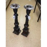 PAIR OF CAST IRON PRICKET CANDLE STICKS 46 CMS