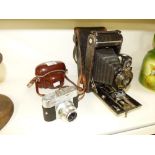 KODAK No 2 JUNIOR BELLOWS CAMERA WITH CASE + CASED YVIGHANDER CAMERA