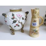 ROYAL WORCESTER 2 HANDLED VASE & CONICAL JUG A/F