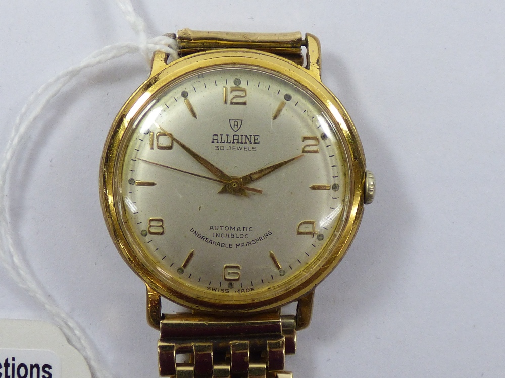 ALLAINE AUTOMATIC INCABLOC GENTLEMANS WATCH WITH A 9 CT GOLD STRAP, TOTAL WEIGHT 53.62 GRAMS - Image 2 of 8