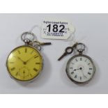 WALTHAM MASS. PAT PINION POCKET WATCH IN A HALL MARKED SILVER CASE + A FINE SILVER CASED POCKET