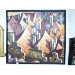 SIGNED OIL ON CANVAS 'ROOFS' 94 X 103 CMS