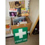 MIXED LOT INCLUDING VINYL ALBUMS & FIRST AID SIGN