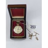 18 CT GOLD WATCH W/O WITH A 9 CT GOLD CHAIN FITTED IN A MAHOGANY BOX, WATCH TOTAL WEIGHT 53.20 GRAMS