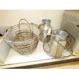 VINTAGE WIRE STORAGE CONTAINERS & CHURNS