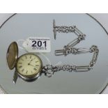 HALL MARKED SILVER CHAIN ATTACHED TO A FINE SILVER FULL HUNTER POCKET WATCH. S. GREENBERG, GENEVE