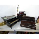 2 X ORIENTAL LACQUERED JEWELLERY BOXES & 1 X LETER RACK