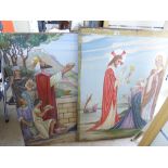 7 LARGE RELIGIOUS PAINTINGS ON BOARD