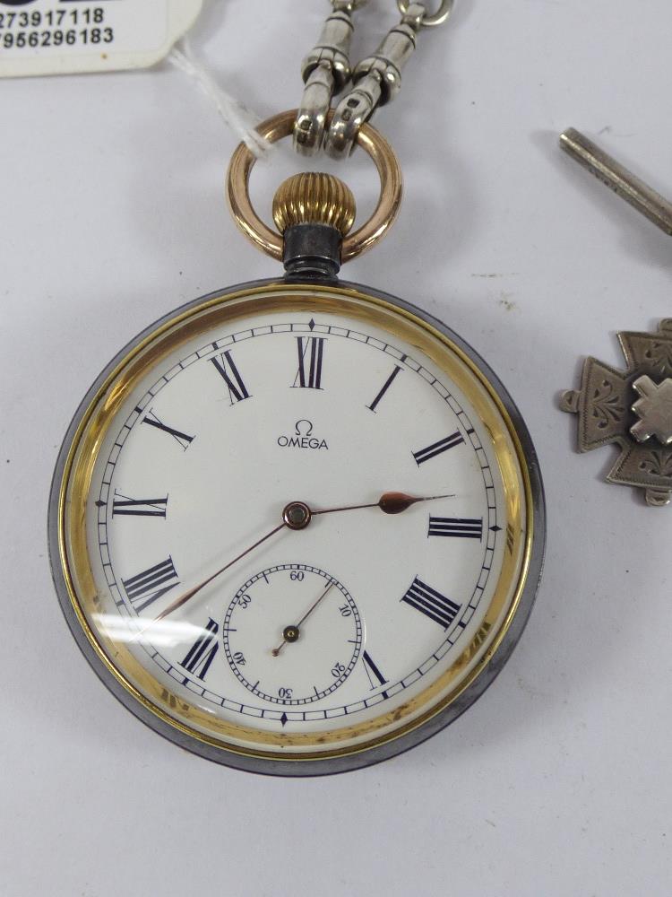 OMEGA POCKET WATCH 1717364 WITH HALL MARK SILVER ALBERT CHAIN & FOBS - Image 2 of 11