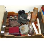 MIXED LOT OF VINTAGE ITEMS INCLUDING CLERICAL BIB & HEADWEAR, TELEPHONE & CLOCKS