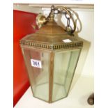 COPPER HANGING LANTERN WITH BEVELLED GLASS