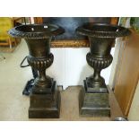 PAIR OF CAST IRON GARDEN URNS 109 CMS HIGH