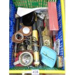 BOX OF MIXED MILITARY ITEMS INCLUDING BINOCULARS & LIGHTERS