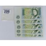 5 X BANK OF ENGLAND D.H.F SOMERSET ONE POUND NOTES WITH CONSECUTIVE NUMBERS A257 655332 - A257