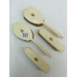 EDWARDIAN, IVORY 4 PIECE BRUSH SET BY MAPPIN & WEBB INLAID WITH THE LETTER 'B'