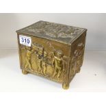 BRASS TEA CADDY DECORATED WITH CHERUBS 14 X 16 X 12 CMS