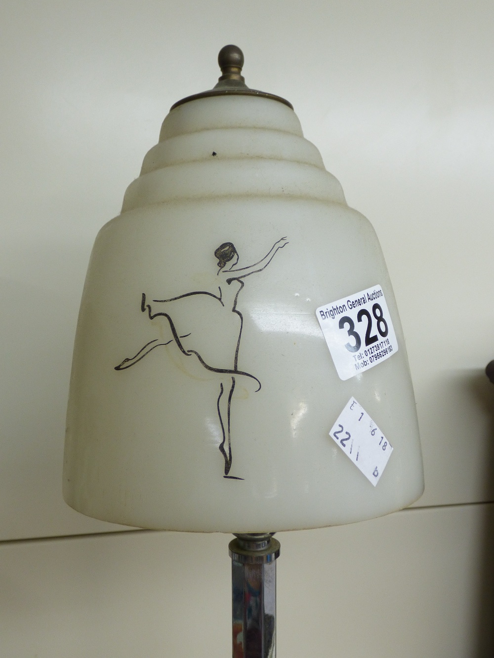 ART DECO CHROME BASED TABLE LAMP WITH BALLERINA DECORATION TO GLASS SHADE - Image 2 of 3