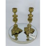 PAIR OF VICTORIAN LINCOLN BRASS CANDLESTICKS