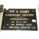 FRENCH ETCHED VITREOUS GLASS PANEL FOR M.ME FLEURY DENTIST & SURGEON 26 X 38 CMS