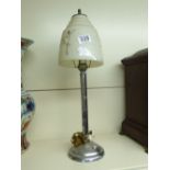 ART DECO CHROME BASED TABLE LAMP WITH BALLERINA DECORATION TO GLASS SHADE