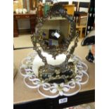 BRASS FRAMED VANITY MIRROR & WALL MIRROR DECORATED WITH FLOWERS