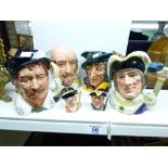 6 X ROYAL DOULTON CHARACTER JUGS INCLUDING SHAKESPEARE & PIED PIPER