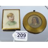 A MINIATURE ON IVORY OF A YOUNG BOY + A MINIATURE FRAME WITH PICTURE