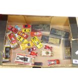 MIXED BOX WITH DIE CAST VEHICLES, 4 TANKS IN DISPLAYS & 2 BOXED BURAGO VEHICLES