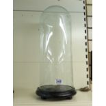 VICTORIAN FRENCH GLASS DOME ON EBONISED BUN FOOT BASE 56 CMS